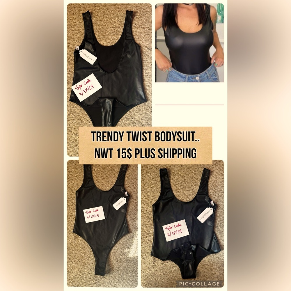 Trendy Twist Black Bodysuit (Willow Boutique)